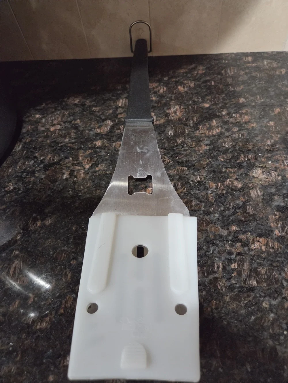 Pampered Chef Stainless Steel and Black Grill Spatula with White Sheath